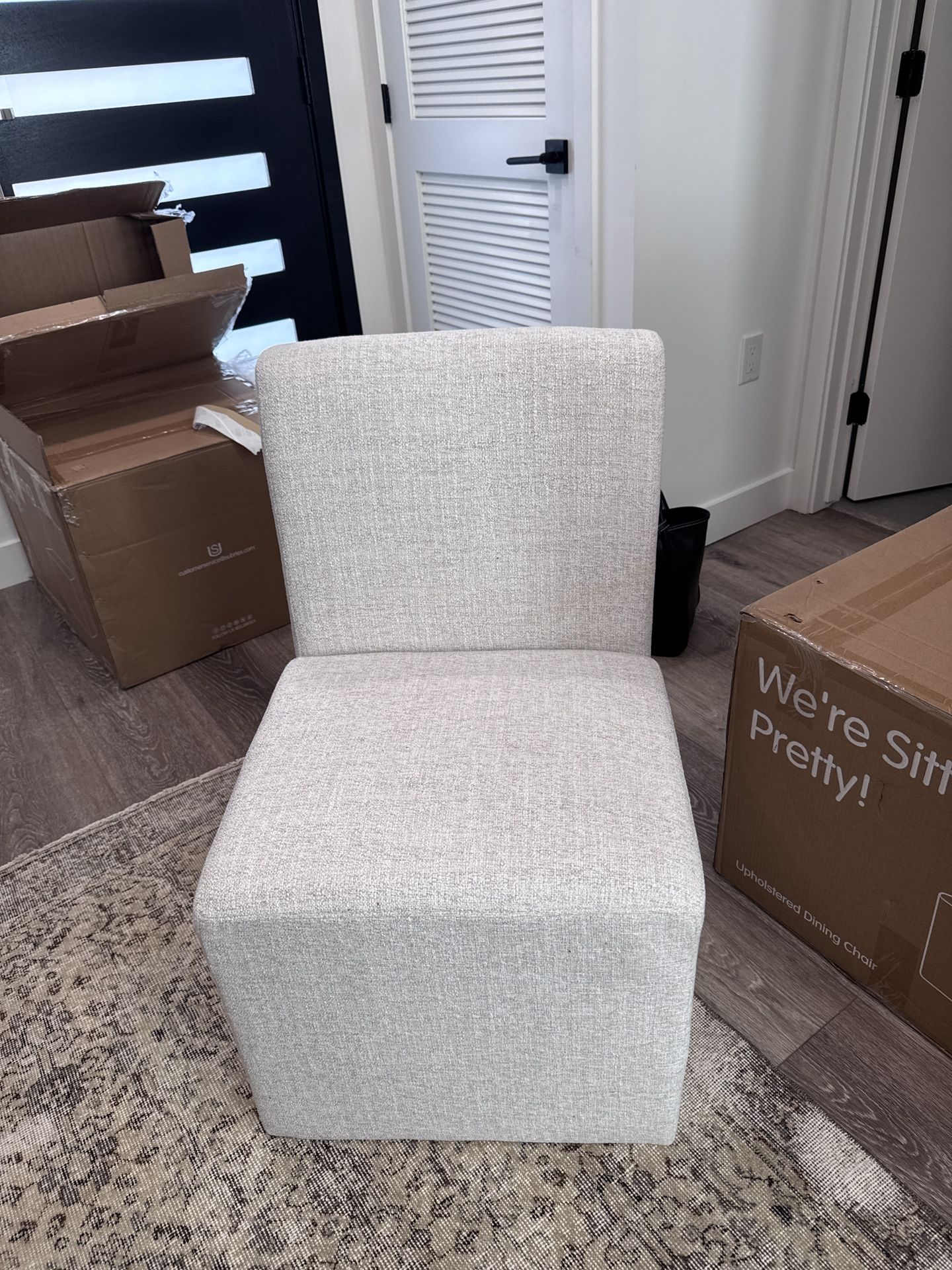 Rolling Upholstered Linen Dining Chairs