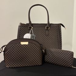 New! Brown Luxe Handbag Set - Purse/Crossbody/Wallet