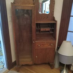Victorian 19th Century Oak Side By Side Antique Secretary  Desk
