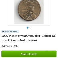 2000-P Sacagawea One Dollar 'Golden' US Liberty Coin ~ Not Cheerios