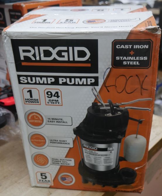 RIDGID 1HP CastIron & StainlessSteel Dual Suction Sump Pump 1000RSDS (E10037104). NEW