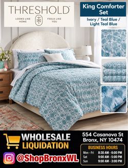 Threshold King Comforter Set Ivory Teal Blue