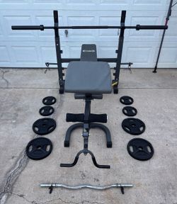Olympic Weights, 7-ft Olympic Bar, EZ Curl Bar, Bench