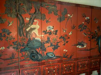 Vintage Chinese Red Laquer 6 panel screen