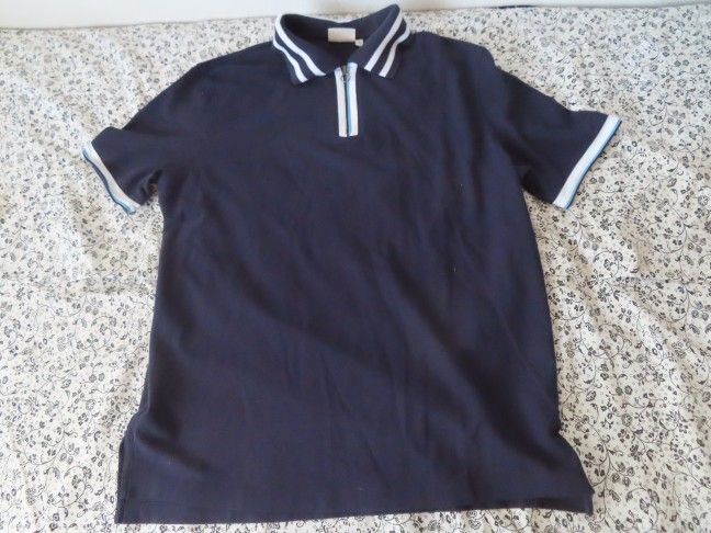 banana republic BR ATHLETICS ZIP POLO shirt L NWT navy