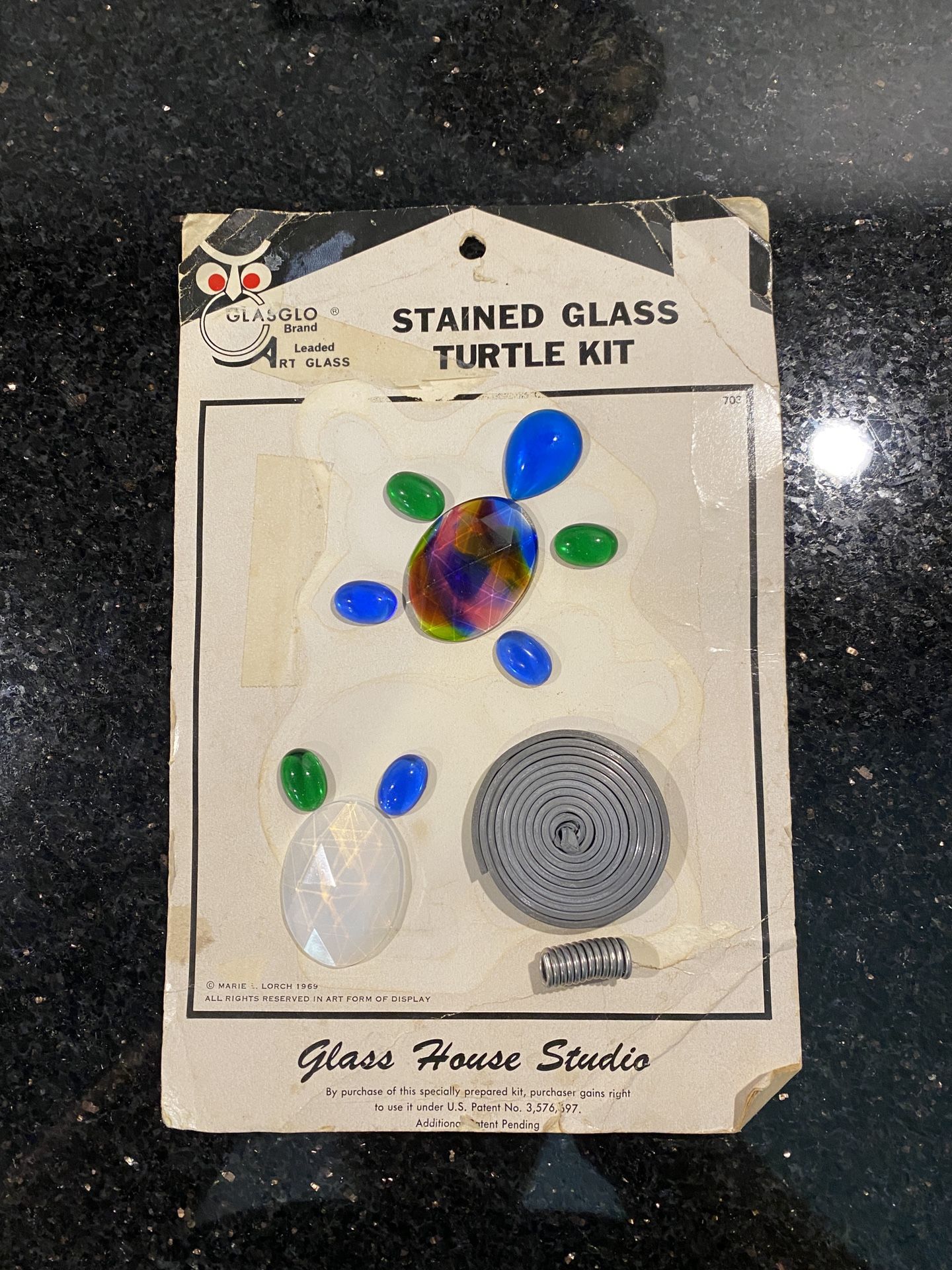 Vintage GLASGLO Stained Glass Kit Turtle and Owl