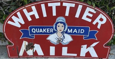 Antique Porcelain Original Milk Whittier la Quaker Maid Sign 