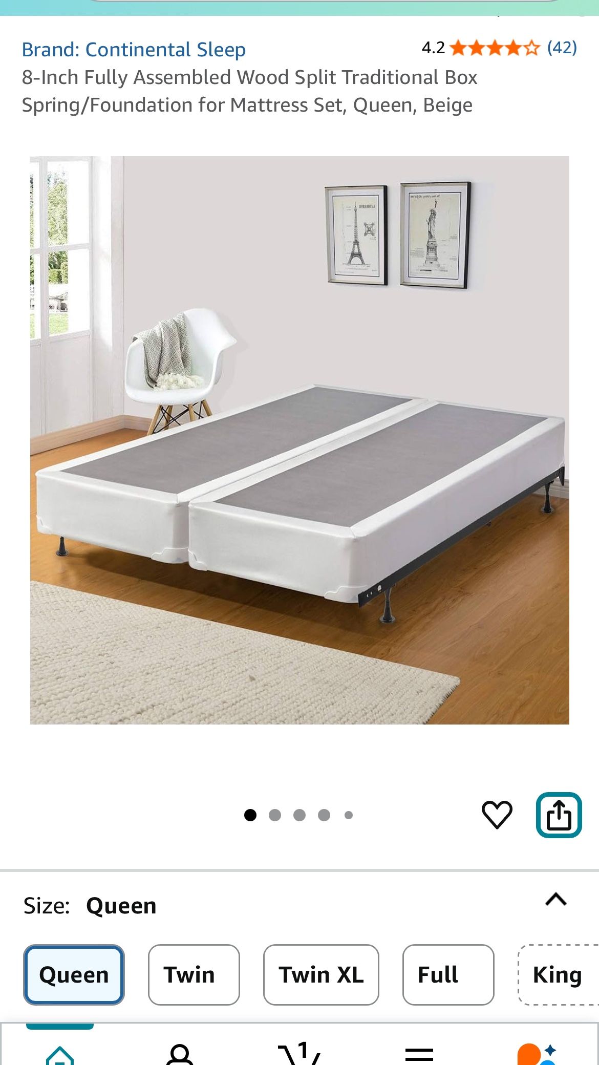 New! 8-Inch Fully Assembled Wood Split Traditional Box Spring/Foundation for Mattress Set, Queen