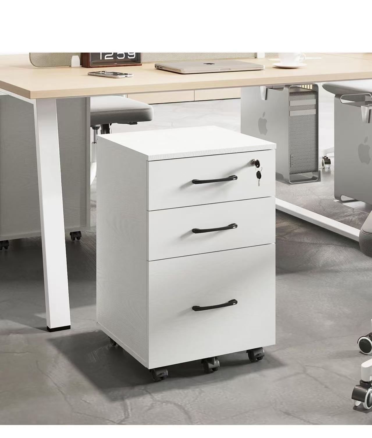 File Cabinet With Lock, 3 Drawer Wood Rolling Filing Under Desk for Home Office, Storage Fits Letter/A4 Size, Mobile Printer Stand, White $ 60