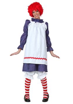Women's Rag Doll Costume Set with Wig Adult Rag Doll Dress