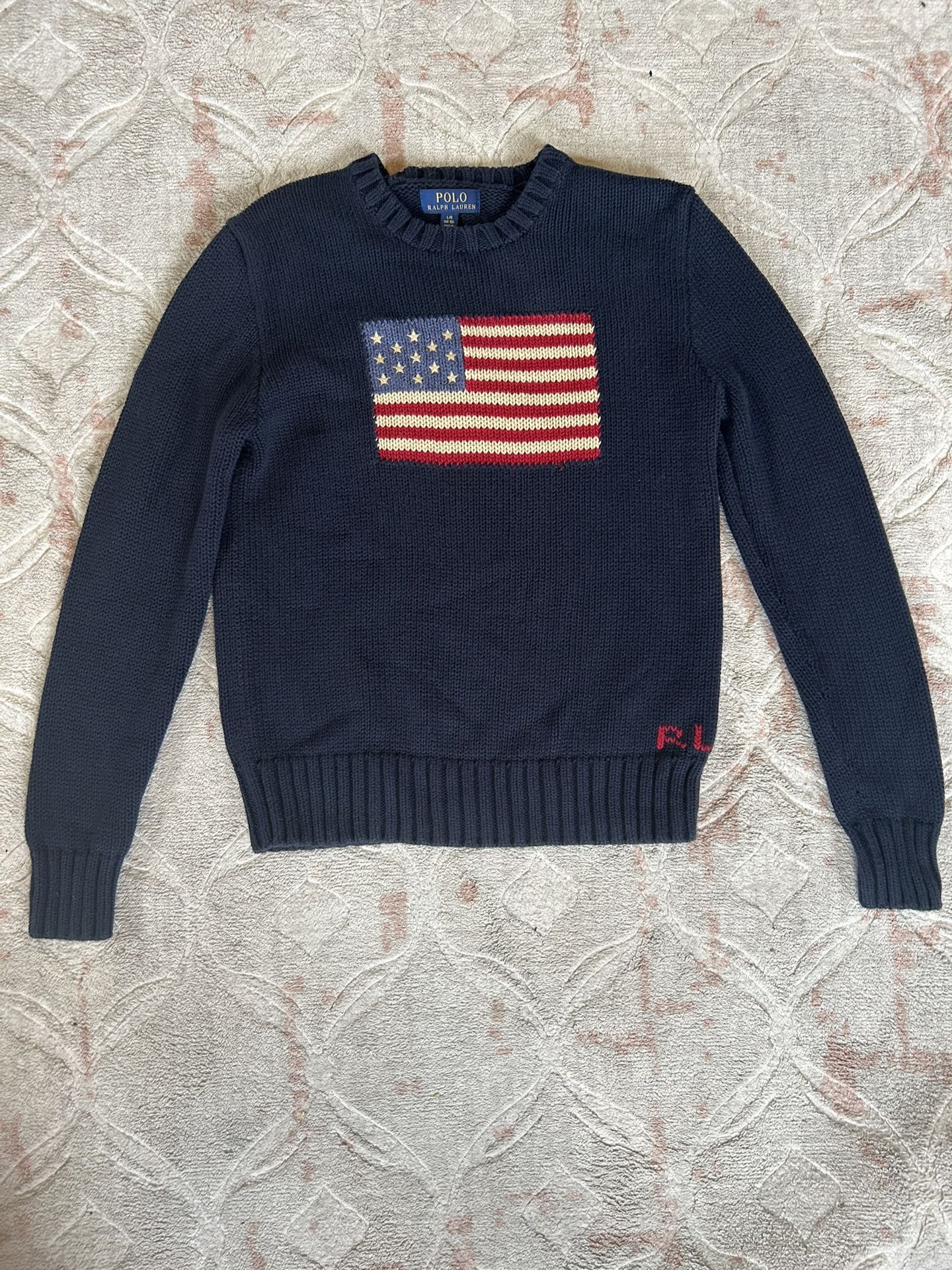 Polo Ralph Lauren American Flag Knit Sweater Navy Blue