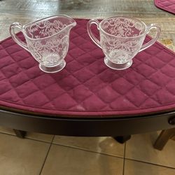 Vintage Fostoria Etched Crystal Sugar & Creamer Set Romance Pattern