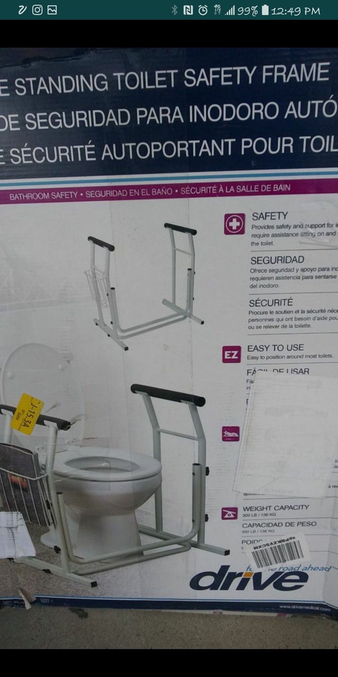 Free standing toilet safety frame made by Drive brand new