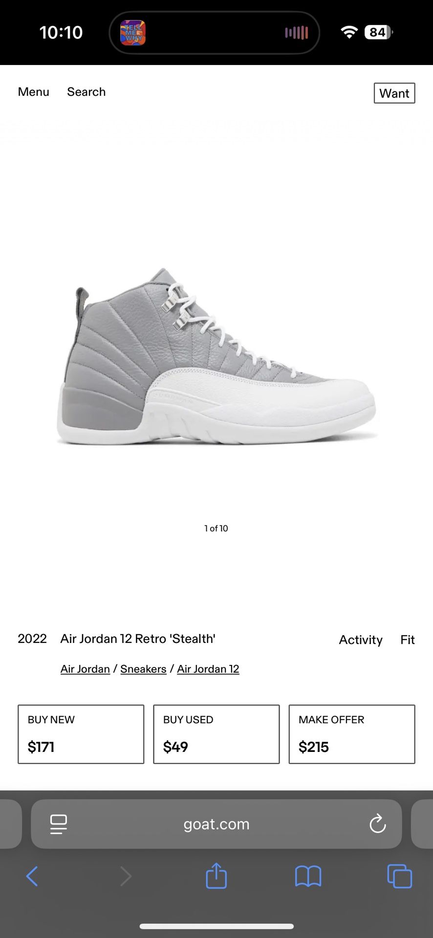 2022 Air Jordan 12 Retro Stealth - Size 9.5