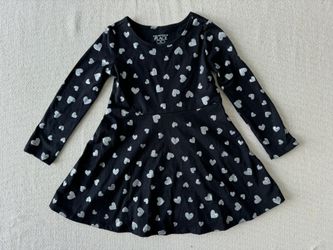 Size 3T The Children’s Place Toddler Girl Glitter Heart Long Sleeve Black Dress