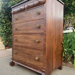 Restored Antique Mahogany 6-Drawer Tall Empire Dresser Chest