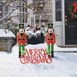 32 in. H Metal Nutcracker Christmas Yard Decor MERRY CHRISTMAS Yard Stake (Set of 3