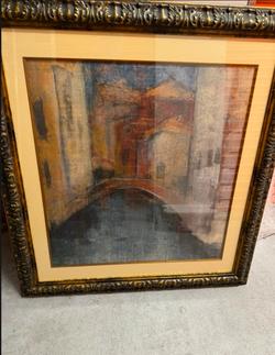 Large Framed Venice Canal Wall Art – Ornate Gold & Black Frame, 41'' x 45''