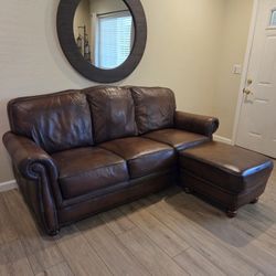 Leather Sofa & Ottoman  Brown Couch  Livingroom