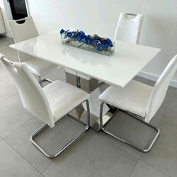 Dining Table White Glossy Set 4 Chairs New
