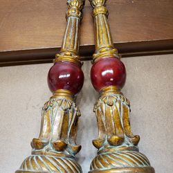 Antique Hand Crafted Gilded Wood Candle Holders 