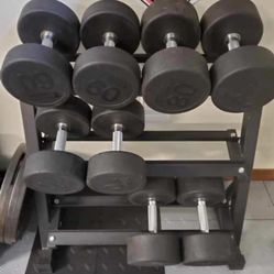 Body Solid Premium Round Rubber Dumbbells + Rack – Full Set