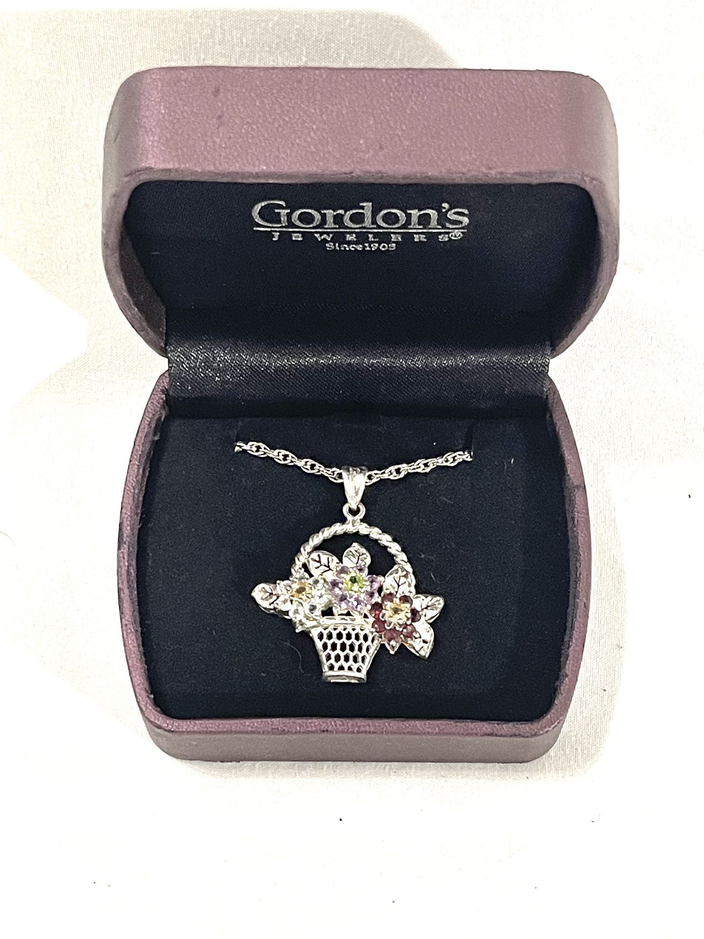 Brand New, One Of A Kind .925 Silver Basket Pendant With (CZ Diamonds, Peridot, Citrine, Amethyst) Gemstones & 18” silver necklace
