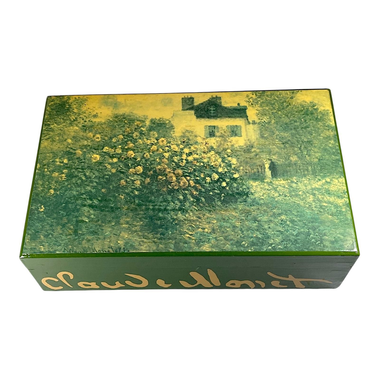 VTG Jewelry Box Wood Claude Monet Replica Impressionist Trinket Photo Storage