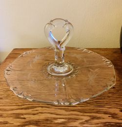 Vintage Glass Platter/Serving Tray with Handle