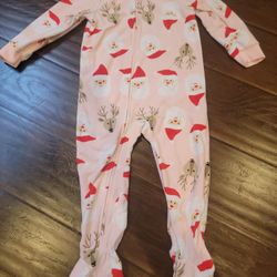Santa And Reindeer Christmas Footed Pj Pajama Fleece 3T
