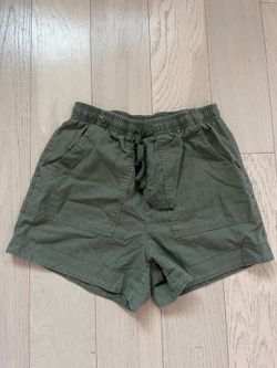 Earthy Olive Green Linen Blend Drawstring Utility Shorts - Small