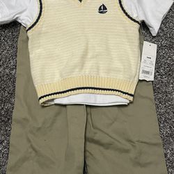 George 24 Months 3 Piece Outfit-Pants, Short Sleeve Shirt and Sweater Vest. NWT! Perfect For Church Or Special Occasion 