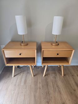 Mid Century Nightstand Bed Table with Lamps