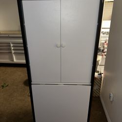 White Two-Door Storage Cabinet / Pantry Cabinet w/ Table