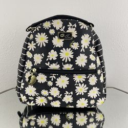BETSEY JOHNSON Black White Striped Daisy Floral Summer Girly Mini Backpack Bag