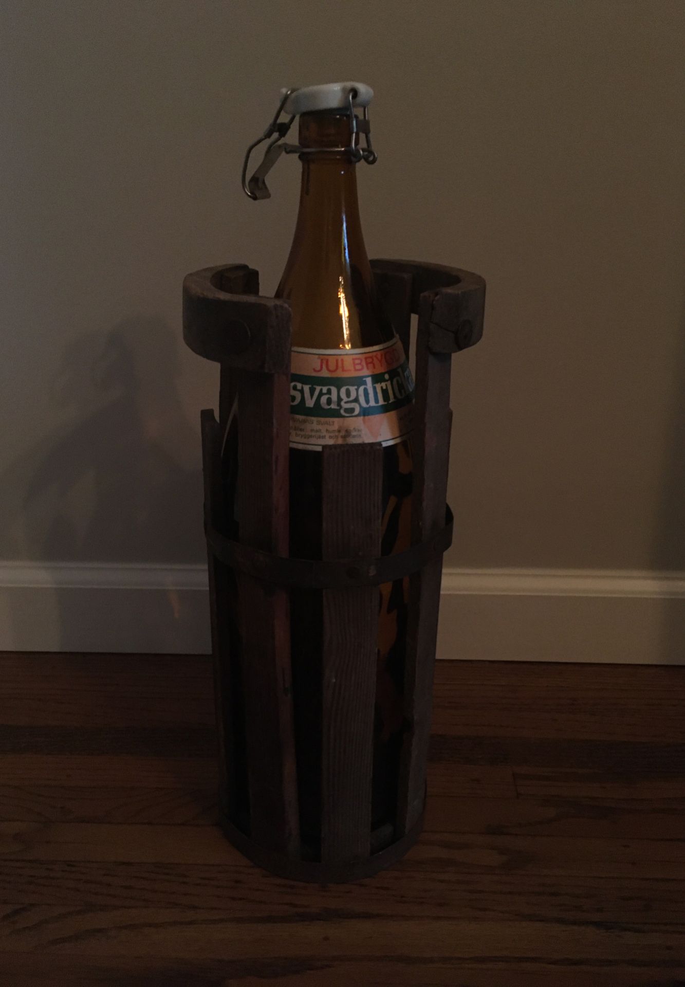 Antique bottle and wooden crate