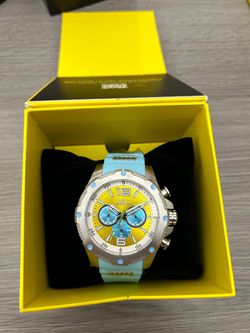 Brand New Invicta Men’s Watch 50mm Stainless Steel | Turquoise Blue Strap & Gold Dial