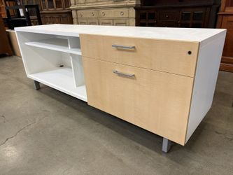 Modern Media Credenza in Two Tone Maple Finish and White Laminate
