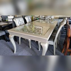 7 Pieces Gray Color Dining Table Set