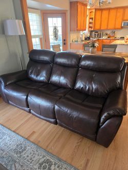 Espresso All Leather Reclining Sofa and Loveseat
