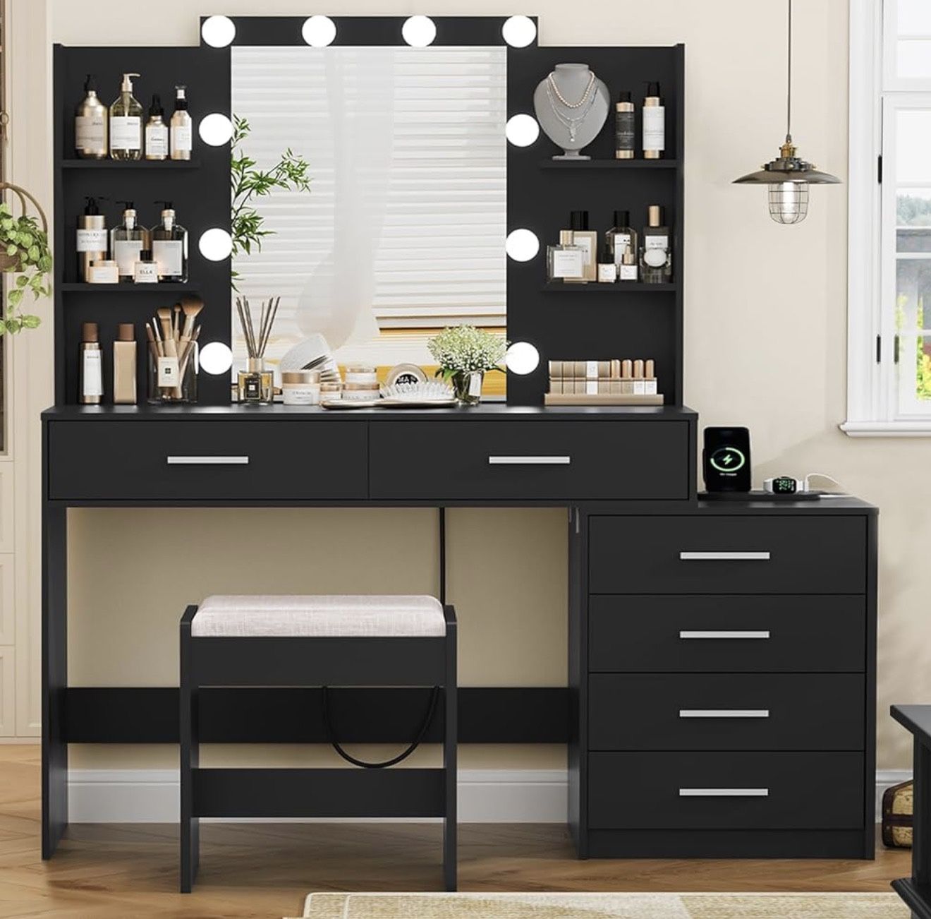 Quimoo 48" Large Vanity Desk with Mirror and Lights