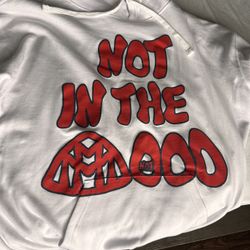 Mood Swings Graphic Pullover Hoodie White Cotton Crew Neck Long Sleeve