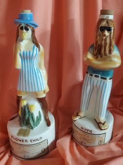 Flower Child & Hippie Rare Pair of Jim Beam (Empty) Collector Bottles!