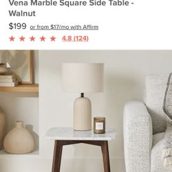 Mid-Century Modern Vena Marble Square Side Table, Walnut, Stylish & Sturdy