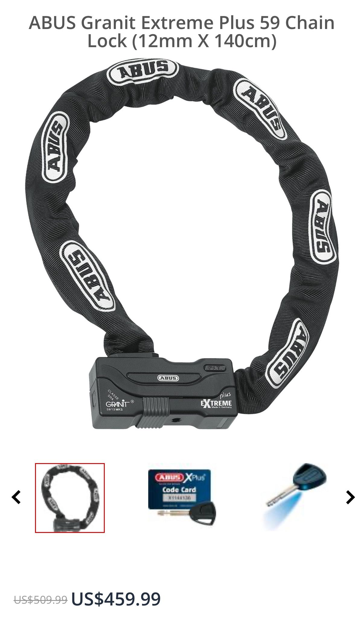 ABUS chain lock granite extreme 59, length 140 cm, motorcycle scooter quad
