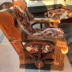 Vintage wagon Chair and Two Sided Wooden Coffee table