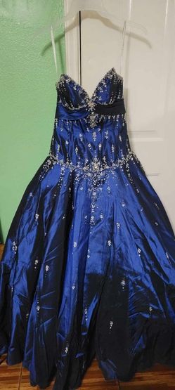 Navy Blue Strapless Quinceañera ball gown with silver beading detail.  Size 4