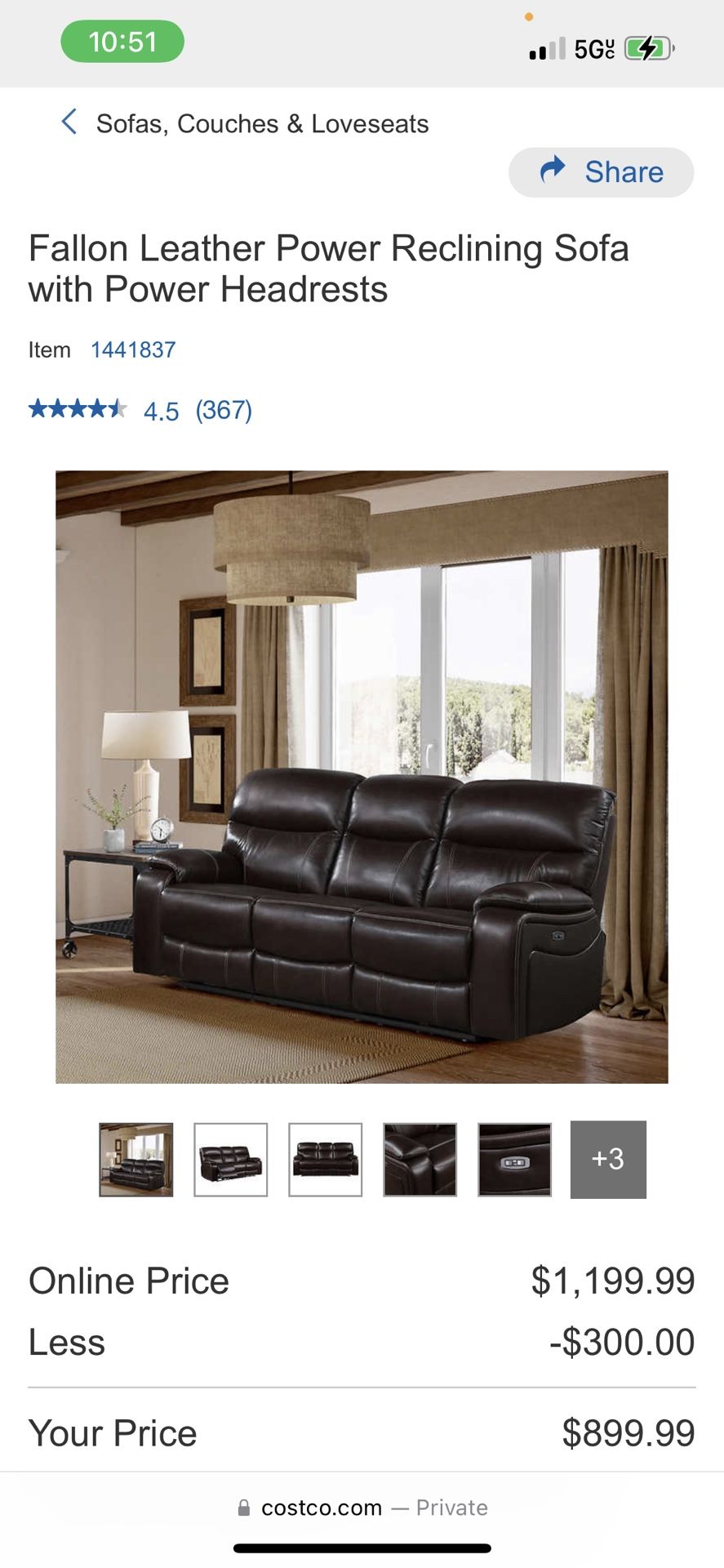 New In A Box Costco Leather Recliner Sofa