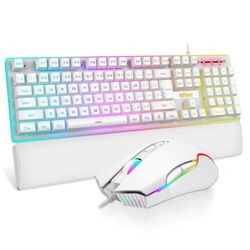 RedThunder K10 Wired Gaming Keyboard And Mouse And Wrist Rest Combo, RGB Backlit, Mechanical Feel Anti-Ghosting Keyboard + 7D 7200 DPI Mice+Soft Leath