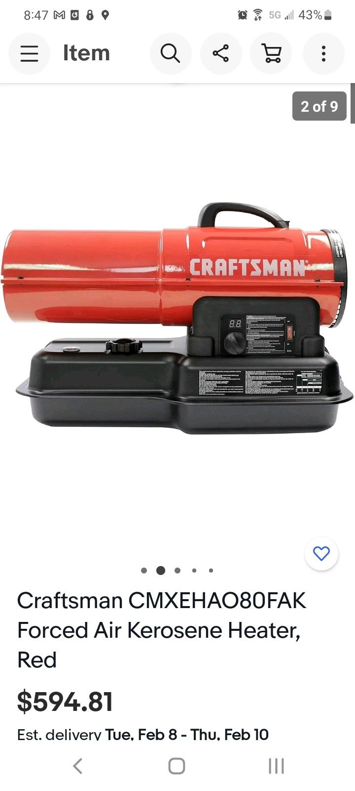 Craftsman CMXEHAO80FAK Forced Air Kerosene Heater
